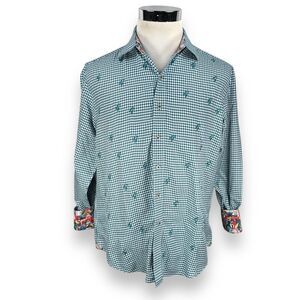 Robert Graham Shirt Men's Medium Blue Houndstooth UK England London Flip Cuff